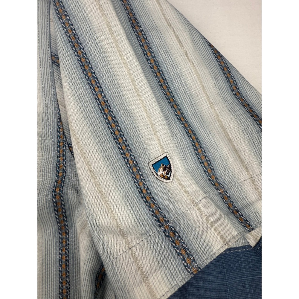 KUHL Button Down Shirt Medium Blue White Striped Short Sleeve Outdoor Casual - Picture 3 of 6